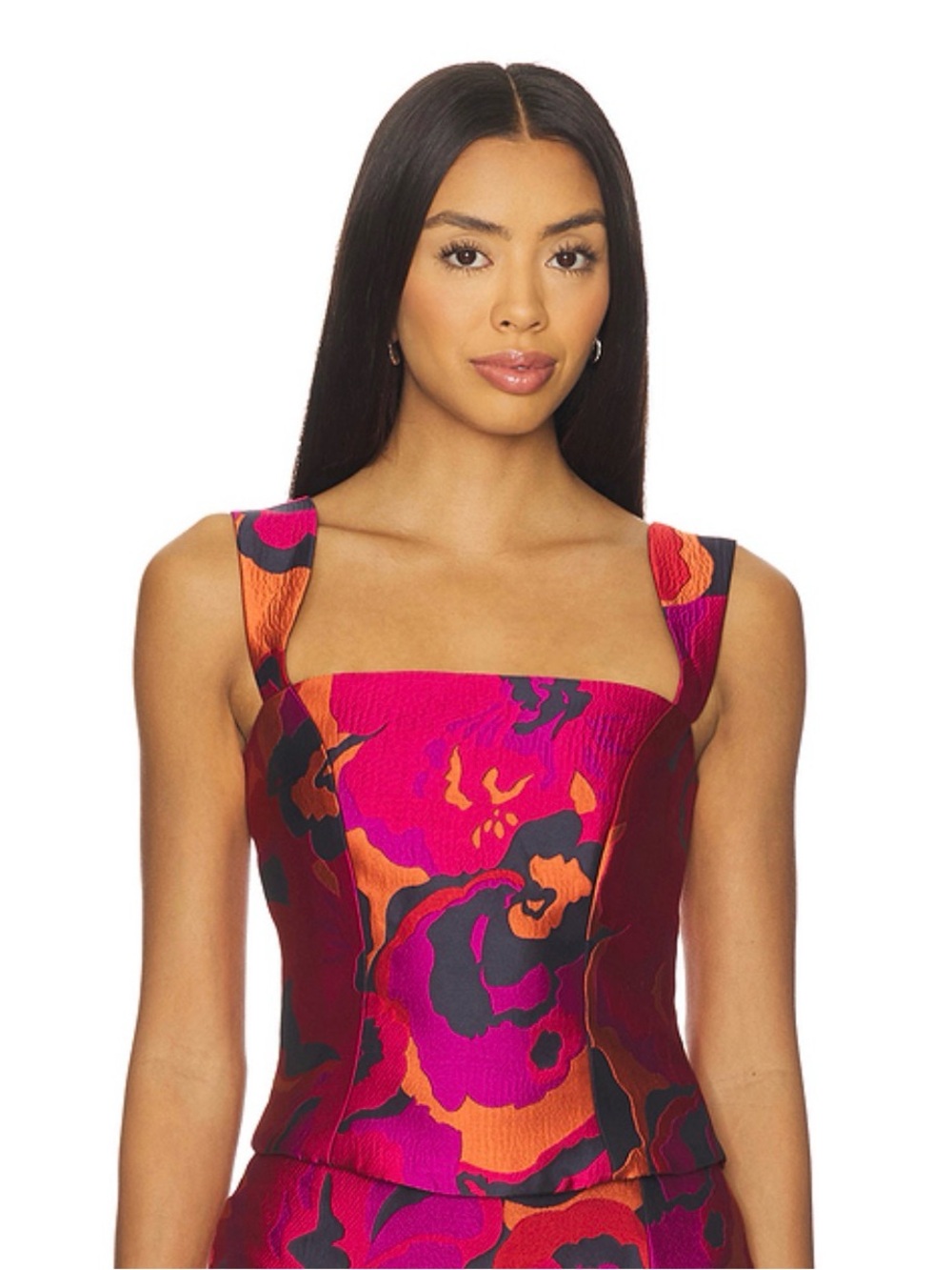 Amanda Uprichard Pink Orange Floral Square-Neck Crop Top